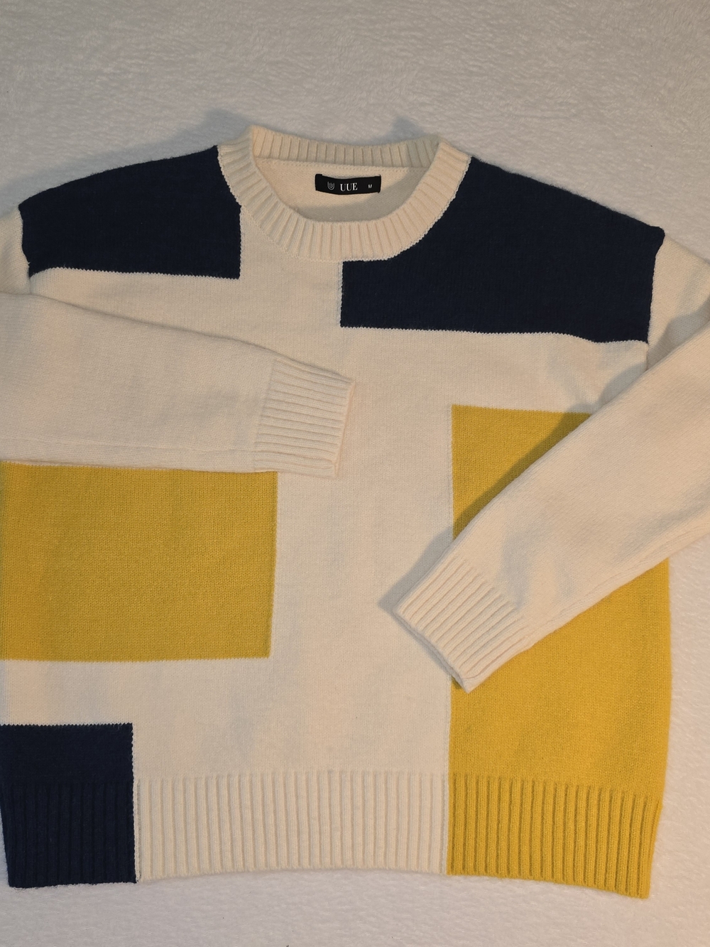 UUE Women's Knit Crew Neck Pullover Sweater Long Sleeve Colorblock M Regular